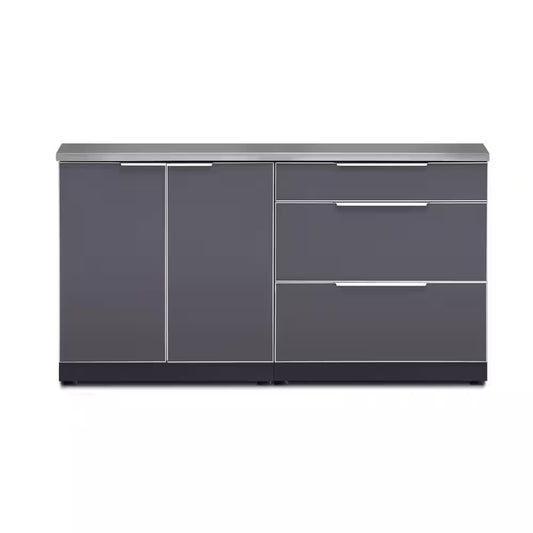 Aluminum Slate Gray 3-Piece 64 In. W X 36.5 In. H X 24 In. D 3-Piece Outdoor Kitchen Cabinet Set with Countertop
